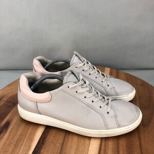 ECCO Soft 7 Leather Sneakers Casual Walking Shoes Comfort Gray Pink Womens 7/38